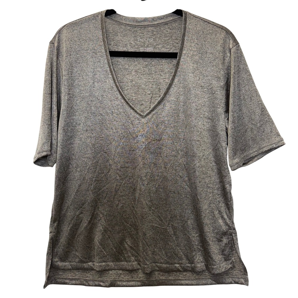 Pilcro & the Letterpress Women's‎ Shimmery Silver V-Neck Short Sleeve Small